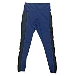 Leggings Navy Black Mesh Sidestripe Stash Pockets Medium Yoga Running Streetwear